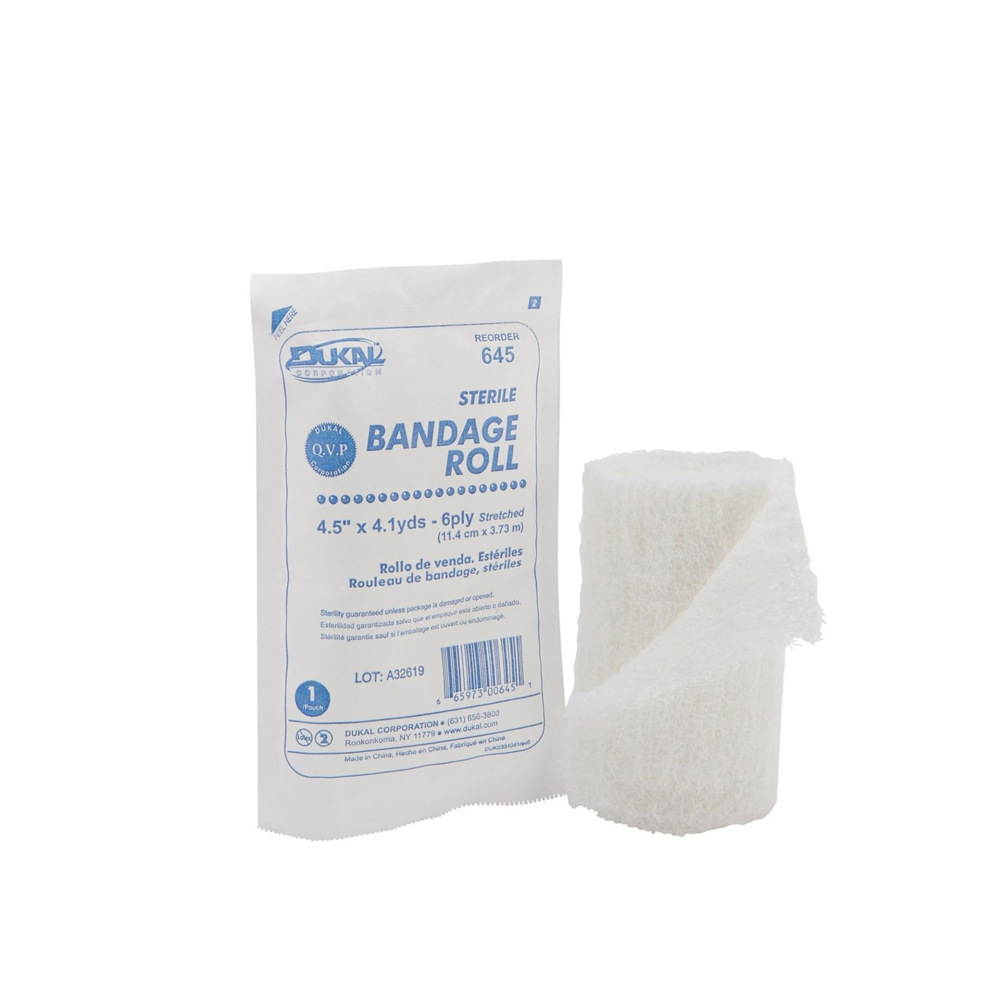 Dukal Sterile Fluff Bandage Roll Cotton 6-Ply 4.5 IN x 4.1 YDS Roll Shape