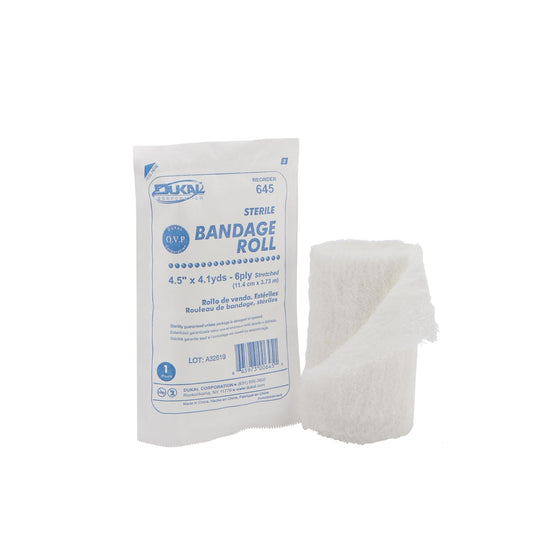 Dukal Sterile Fluff Bandage Roll Cotton 6-Ply 4.5 IN x 4.1 YDS Roll Shape