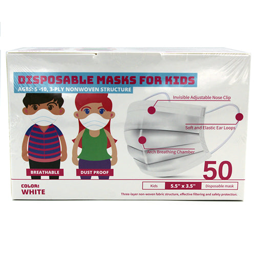 Pediatric Disposable Earloop Face Masks Ages 5-10 10 CT