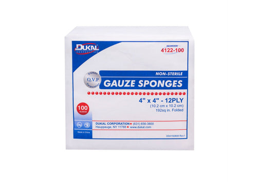 Gauze Sponge Dukal Cotton 12-Ply 4x4 IN Square NonSterile 4122 200 CT