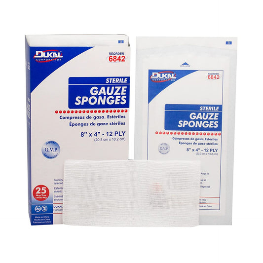 Gauze Sponge Dukal Cotton 12-Ply 8x4 IN Rectangle Sterile 6842 50 CT