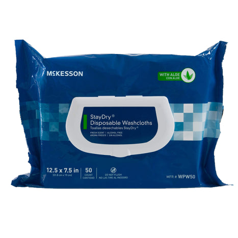 Mckesson StayDry Disposable Washcloths with Aloe and Vitamin E