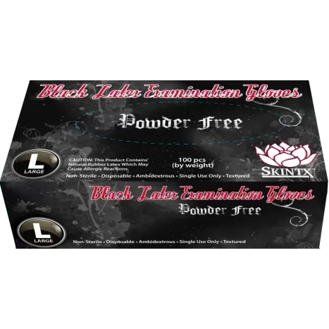 SKINTX Black Latex Powder-Free Exam Gloves- Polymer Coated