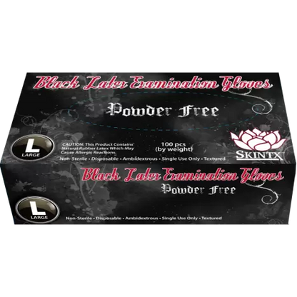 SKINTX Black Latex Powder-Free Exam Gloves- Polymer Coated